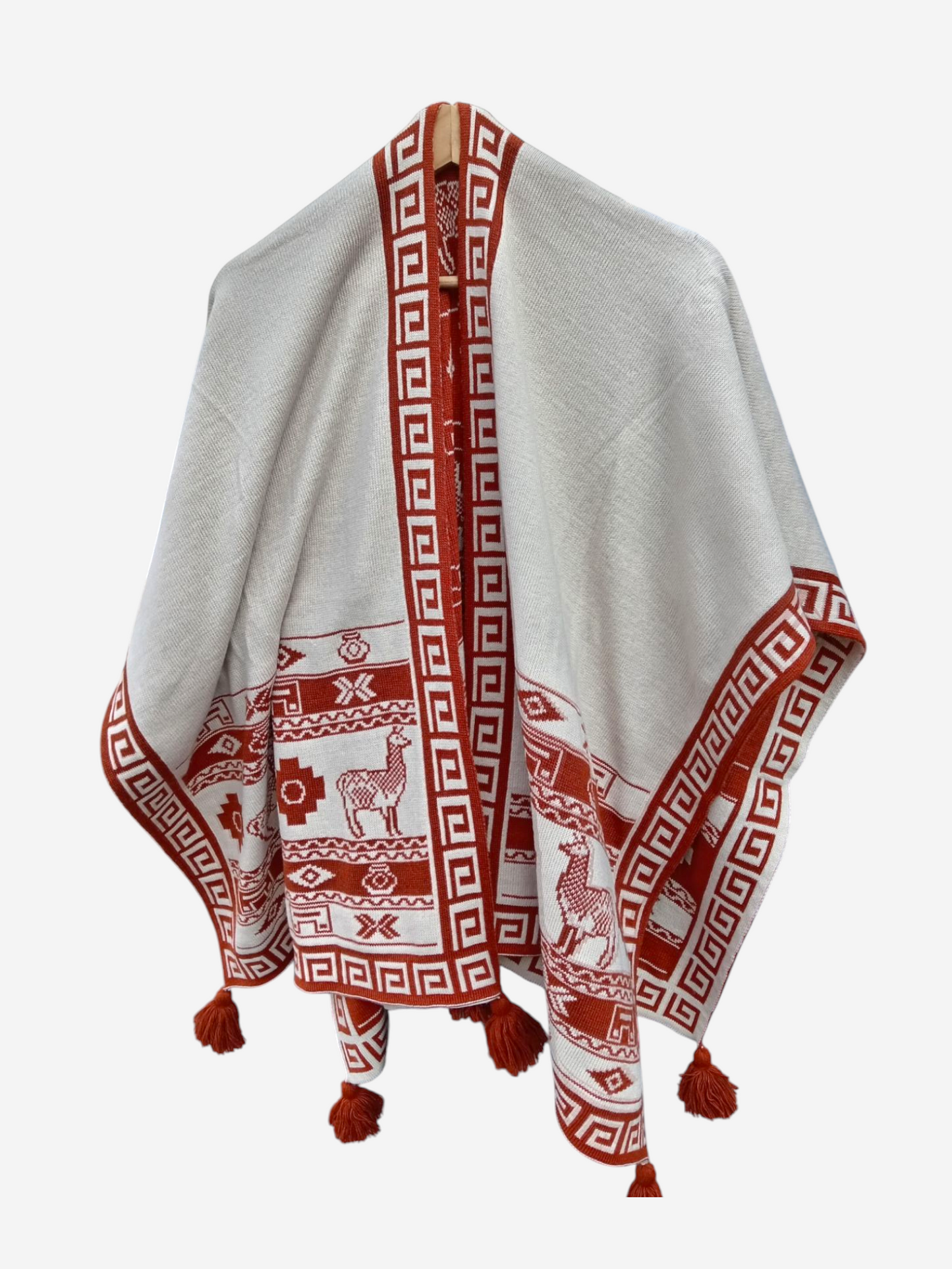 Ruana con motivos Ocre y Crema