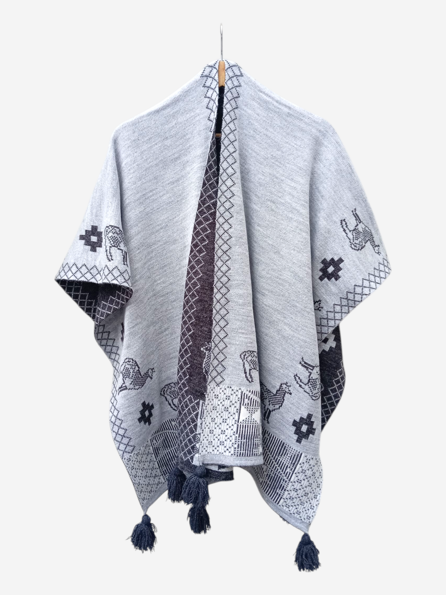 Ruana con motivos Plomo oscuro y claro
