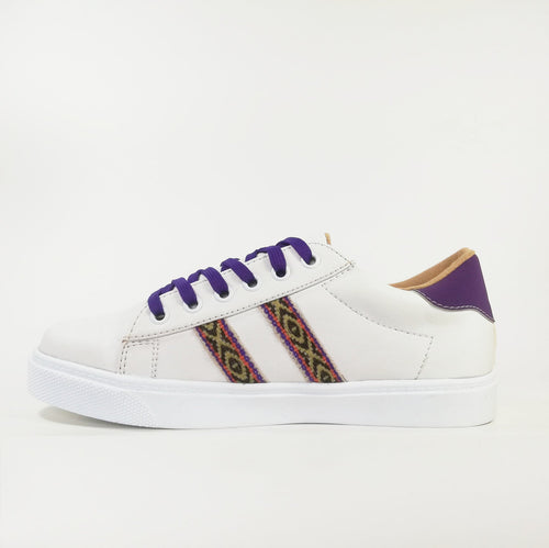 Zapatilla Dama Urban Blanco y Morado Cuero Natural