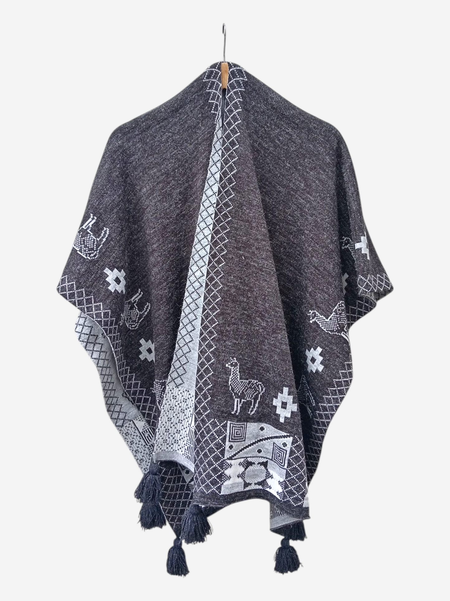 Ruana con motivos Plomo oscuro y claro