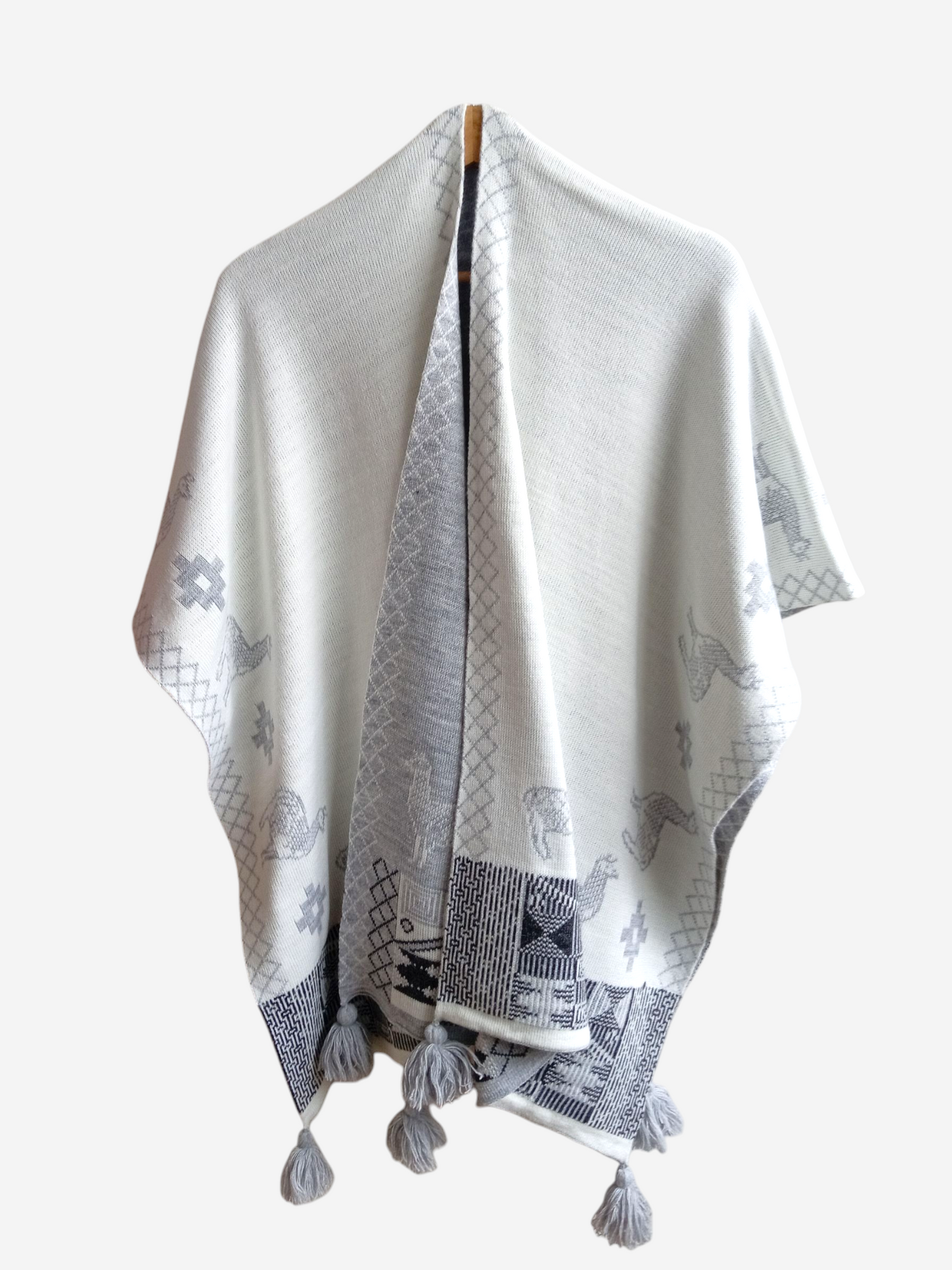 Ruana con motivos Blanco y Plata